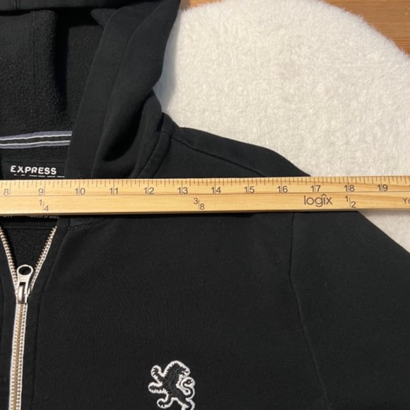 Express Black Full Zip Ribbed Hem Kangaroo Pocket Hoodie Sweater Size S/P - Picture 6 of 8